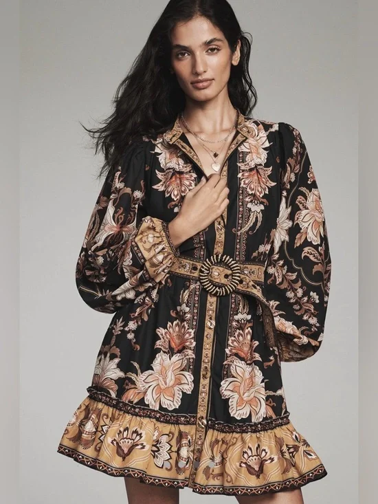 FARM Rio Majestic Garden Black Floral Belted Mini Dress, NWT 🇧🇷 - Picture 4 of 16